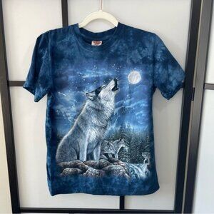 Vintage Eagle Rock Blue White Starry Night Tie Dye Grey Wolves T Shirt